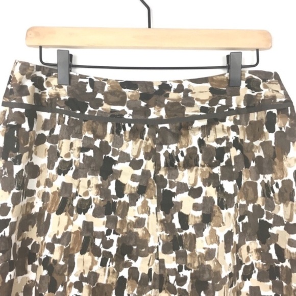ANN TAYLOR Skirt A Line Flowy Brown Tan Paint Swipe Abstract Neutral Petite 8P - Picture 2 of 9